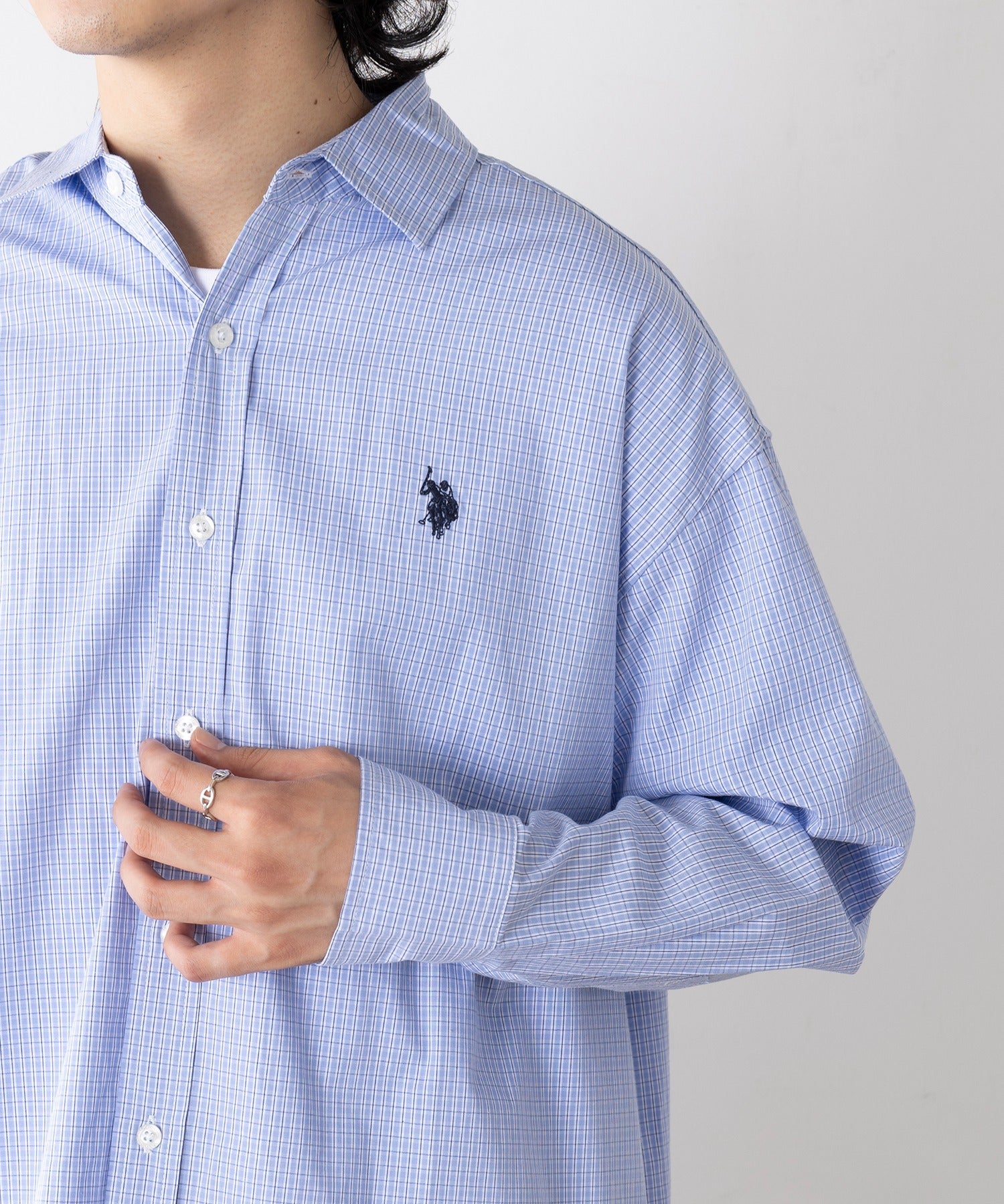 ユーエスポロアッスン U.S. POLO ASSN. ワンポイントロゴ ポニー刺繍 レギュラーカラーロングシャツ REGULAR COLLAR LONG SLEEVE SHIRT （ライトブルー） ライトブルー