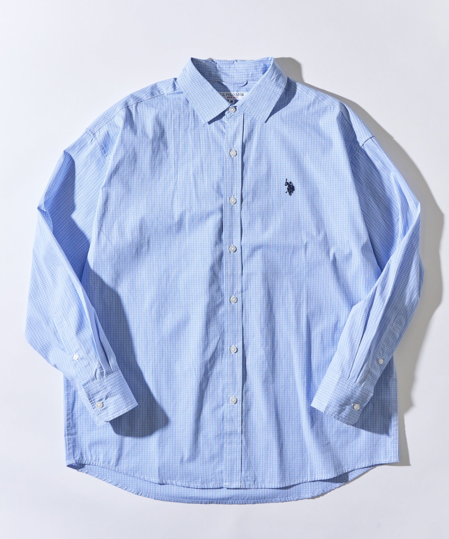 ユーエスポロアッスン U.S. POLO ASSN. ワンポイントロゴ ポニー刺繍 レギュラーカラーロングシャツ REGULAR COLLAR LONG SLEEVE SHIRT （ライトブルー） ライトブルー