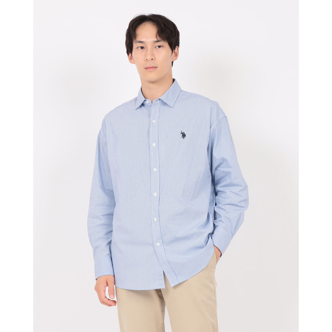 ユーエスポロアッスン U.S. POLO ASSN. ワンポイントロゴ ポニー刺繍 レギュラーカラーロングシャツ REGULAR COLLAR LONG SLEEVE SHIRT （ライトブルー） ライトブルー