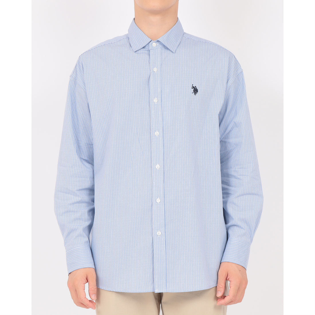 ユーエスポロアッスン U.S. POLO ASSN. ワンポイントロゴ ポニー刺繍 レギュラーカラーロングシャツ REGULAR COLLAR LONG SLEEVE SHIRT （ライトブルー） ライトブルー