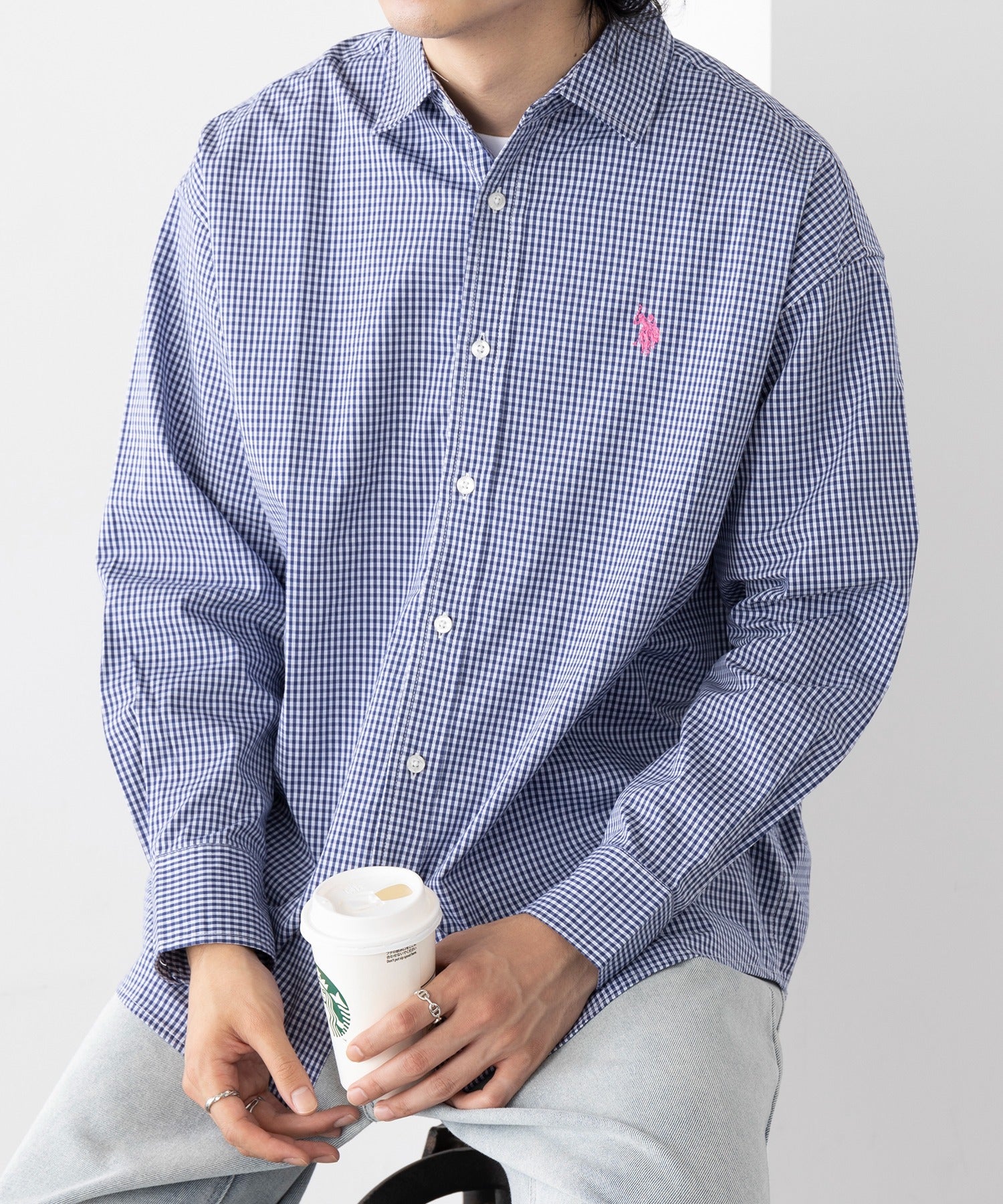 ユーエスポロアッスン U.S. POLO ASSN. ワンポイントロゴ ポニー刺繍 レギュラーカラーロングシャツ REGULAR COLLAR LONG SLEEVE SHIRT （ネイビー） ネイビー