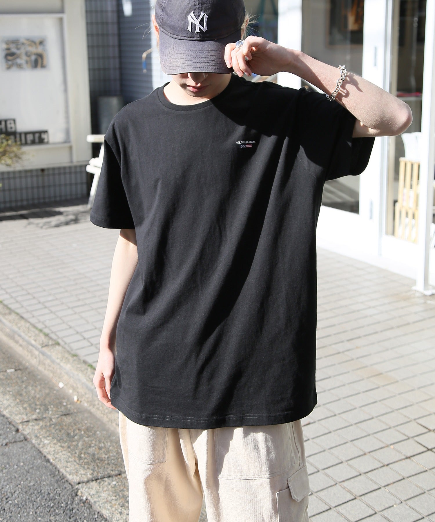 ユーエスポロアッスン U.S. POLO ASSN. ◎SETUP7別注◎ワンポイント フラッグ 刺繍 Tシャツ ユニセックス カットソー 半袖 ホワイト