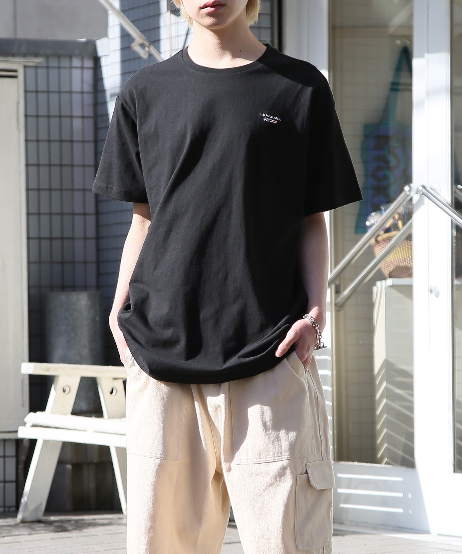 ユーエスポロアッスン U.S. POLO ASSN. ◎SETUP7別注◎ワンポイント フラッグ 刺繍 Tシャツ ユニセックス カットソー 半袖 ホワイト