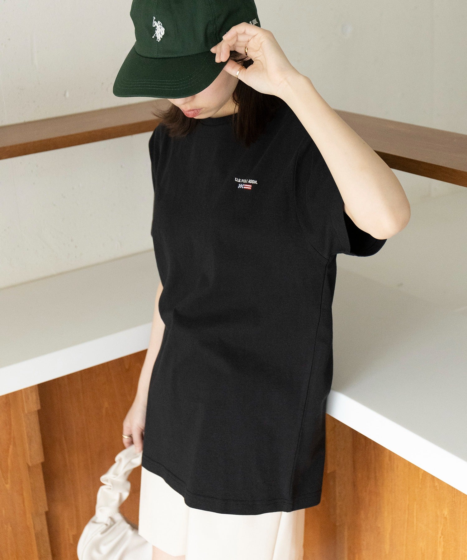 ユーエスポロアッスン U.S. POLO ASSN. ◎SETUP7別注◎ワンポイント フラッグ 刺繍 Tシャツ ユニセックス カットソー 半袖 ホワイト