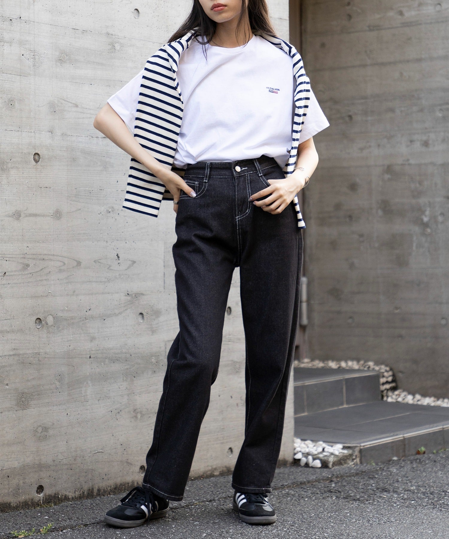 ユーエスポロアッスン U.S. POLO ASSN. ◎SETUP7別注◎ワンポイント フラッグ 刺繍 Tシャツ ユニセックス カットソー 半袖 ホワイト