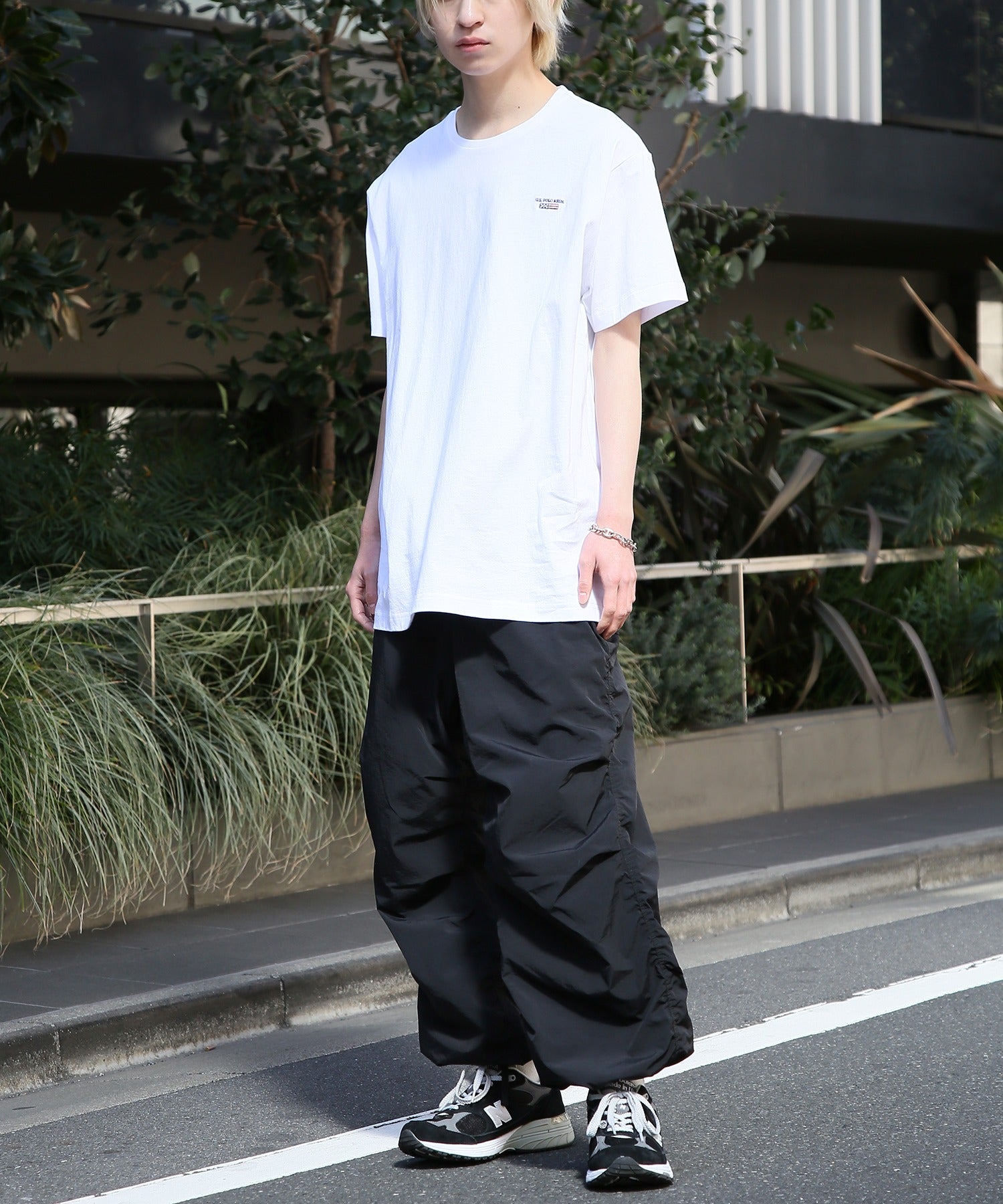 ユーエスポロアッスン U.S. POLO ASSN. ◎SETUP7別注◎ワンポイント フラッグ 刺繍 Tシャツ ユニセックス カットソー 半袖 ホワイト