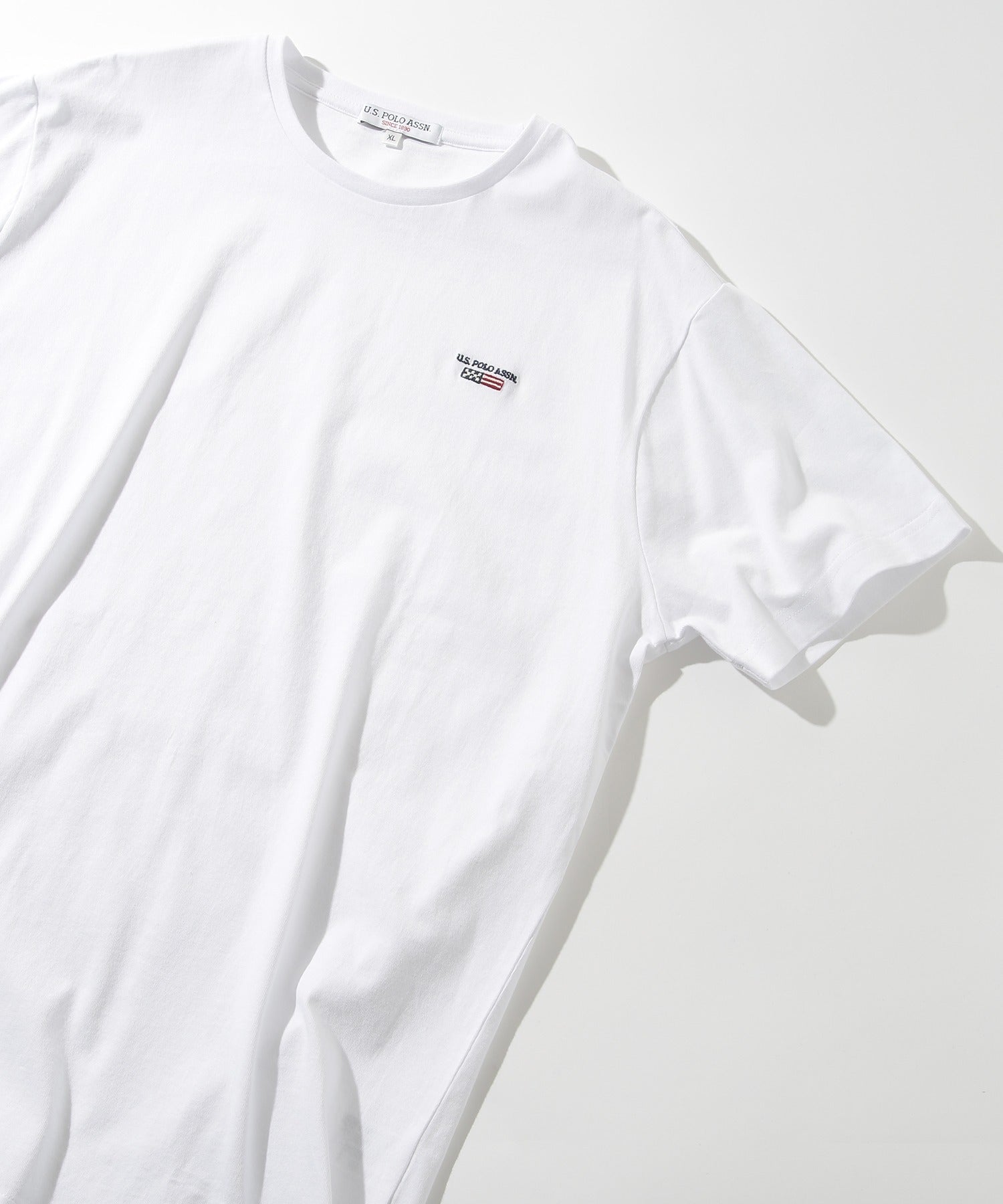 ユーエスポロアッスン U.S. POLO ASSN. ◎SETUP7別注◎ワンポイント フラッグ 刺繍 Tシャツ ユニセックス カットソー 半袖 ホワイト