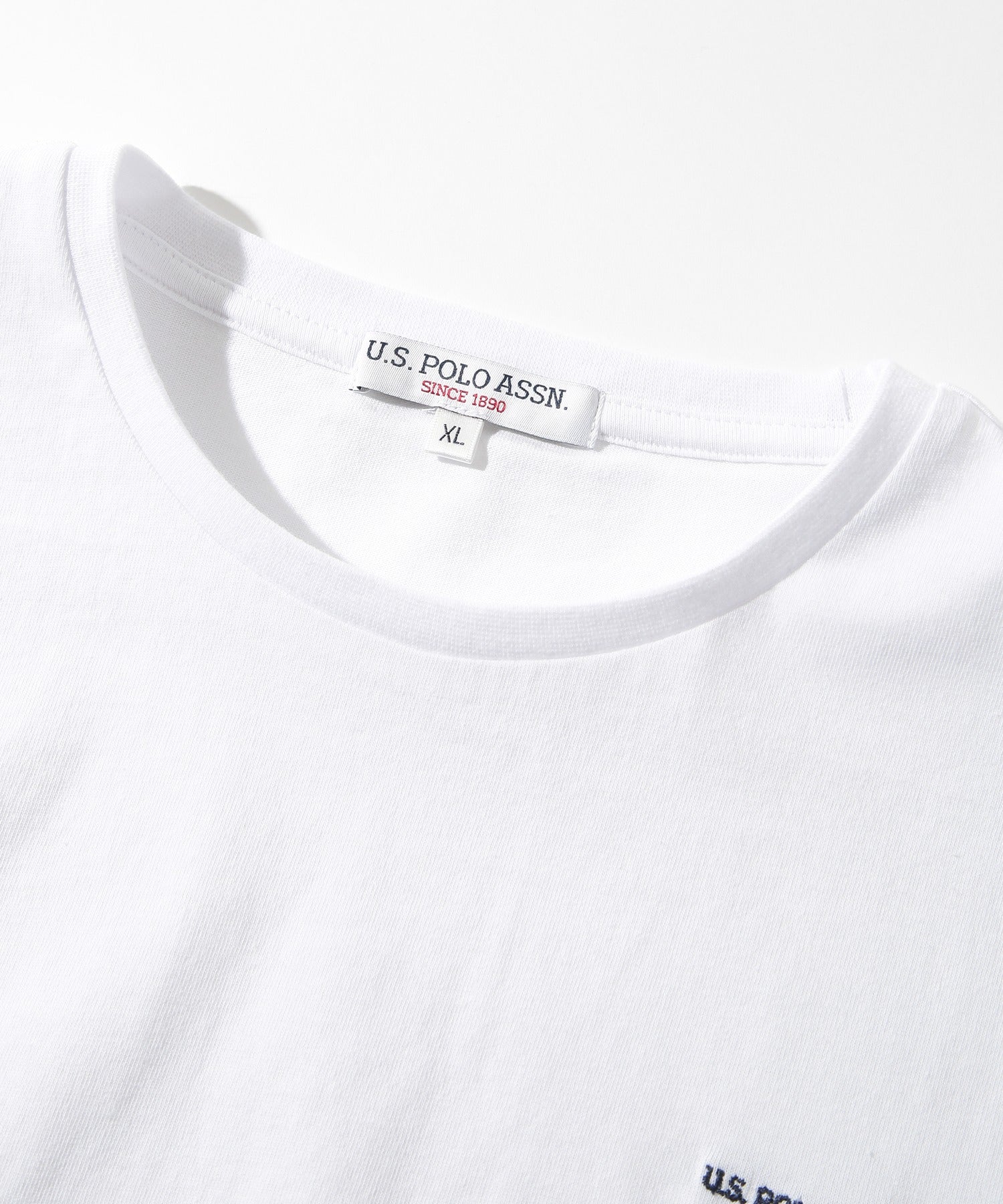 ユーエスポロアッスン U.S. POLO ASSN. ◎SETUP7別注◎ワンポイント フラッグ 刺繍 Tシャツ ユニセックス カットソー 半袖 ホワイト