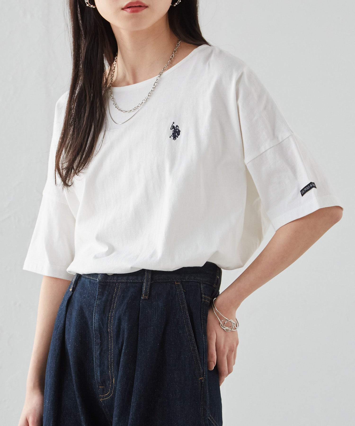 ユーエスポロアッスン U.S. POLO ASSN. ＜USPOLOASSN＞綿1００％ ワンポイント5分袖Tシャツ（オフホワイト） オフホワイト