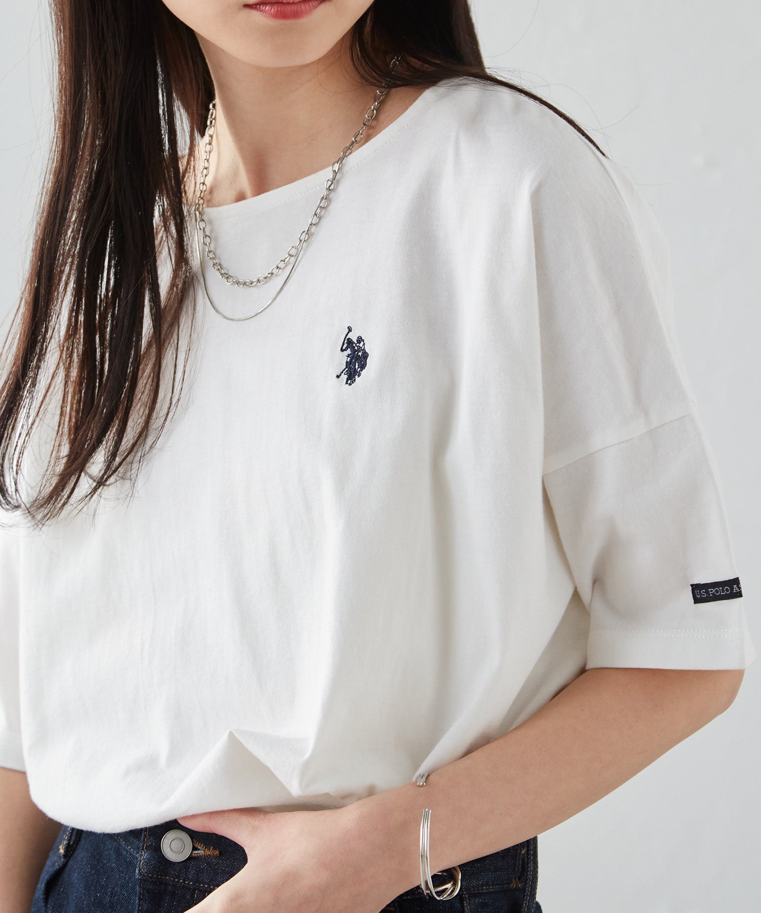 ユーエスポロアッスン U.S. POLO ASSN. ＜USPOLOASSN＞綿1００％ ワンポイント5分袖Tシャツ（オフホワイト） オフホワイト