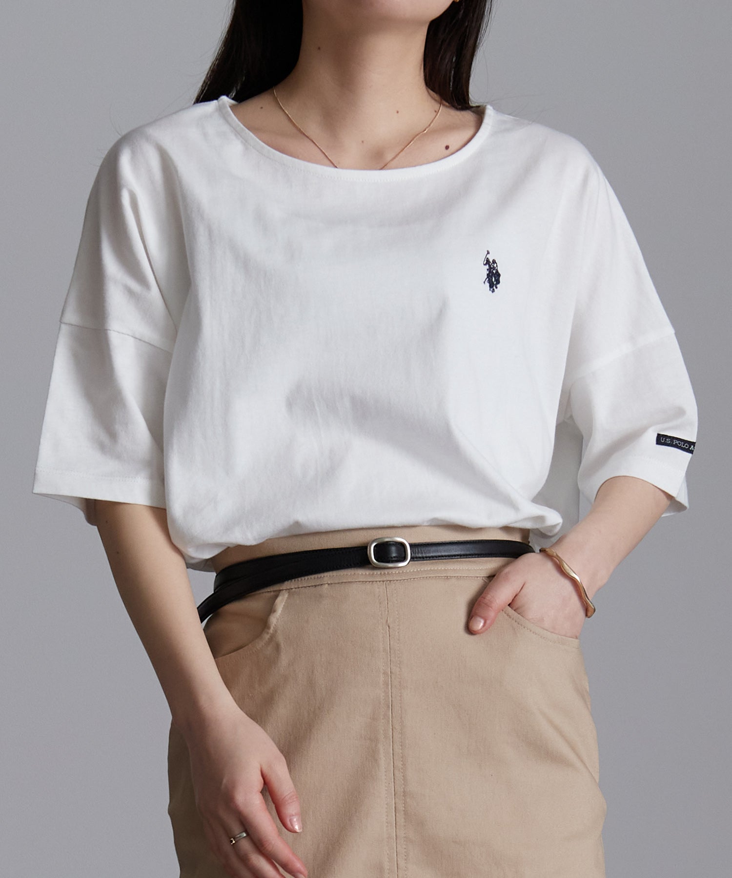 ユーエスポロアッスン U.S. POLO ASSN. ＜USPOLOASSN＞綿1００％ ワンポイント5分袖Tシャツ（オフホワイト） オフホワイト
