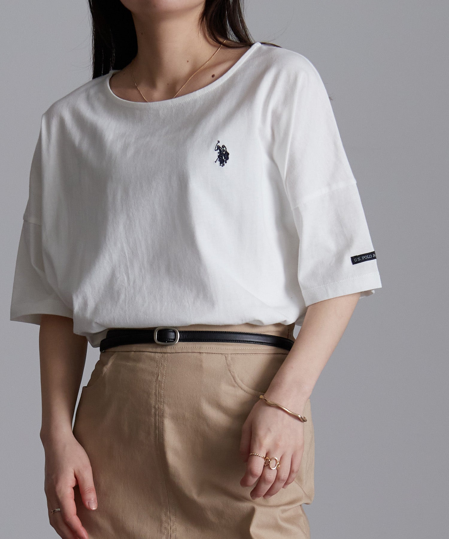 ユーエスポロアッスン U.S. POLO ASSN. ＜USPOLOASSN＞綿1００％ ワンポイント5分袖Tシャツ（オフホワイト） オフホワイト