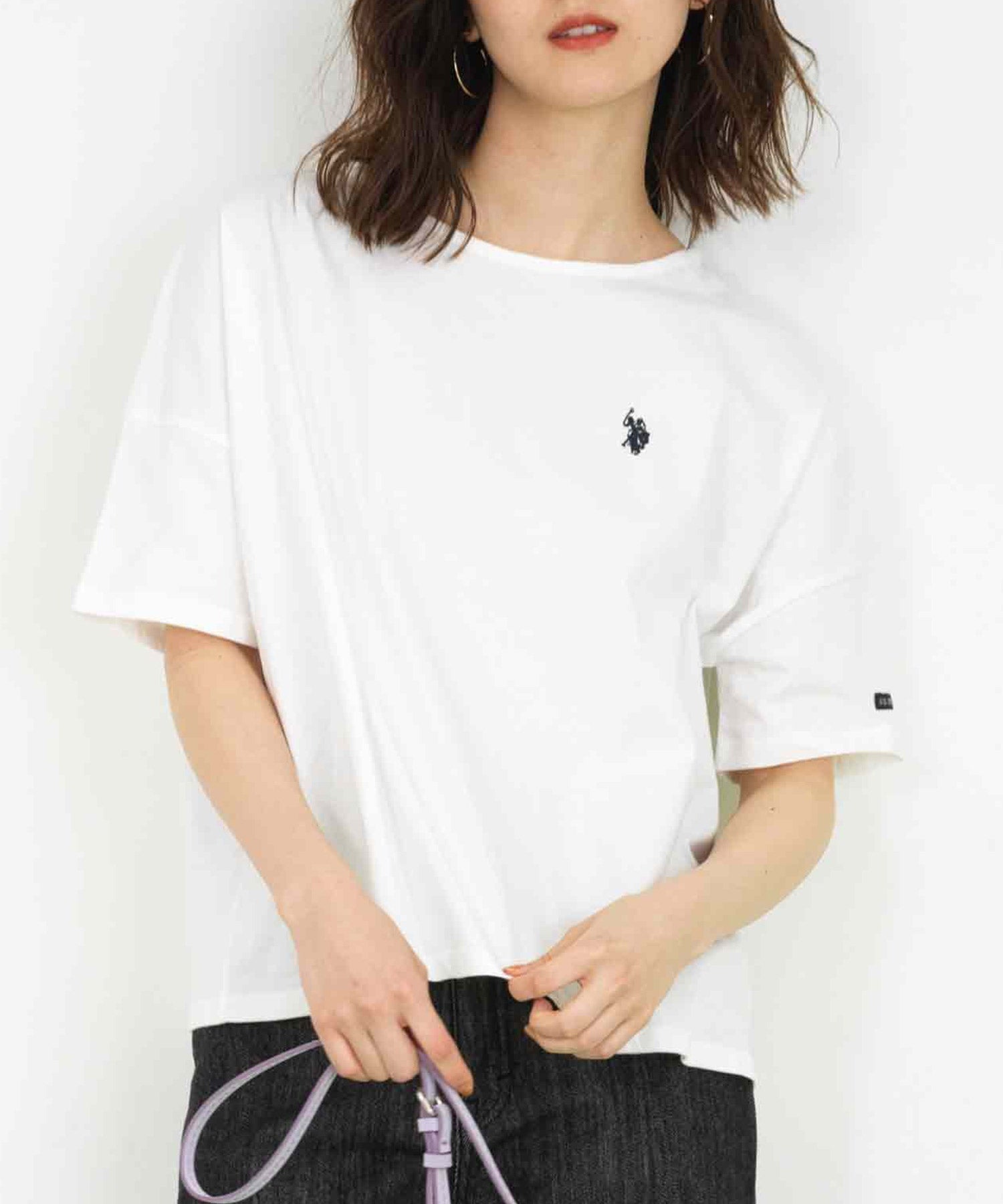 ユーエスポロアッスン U.S. POLO ASSN. ＜USPOLOASSN＞綿1００％ ワンポイント5分袖Tシャツ（オフホワイト） オフホワイト