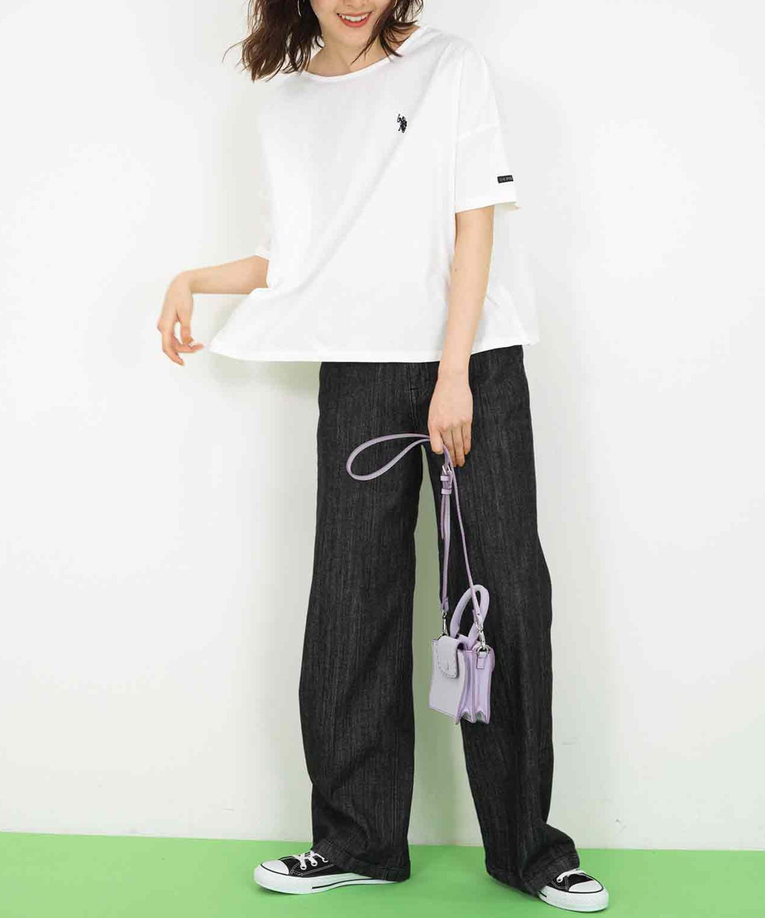 ユーエスポロアッスン U.S. POLO ASSN. ＜USPOLOASSN＞綿1００％ ワンポイント5分袖Tシャツ（オフホワイト） オフホワイト