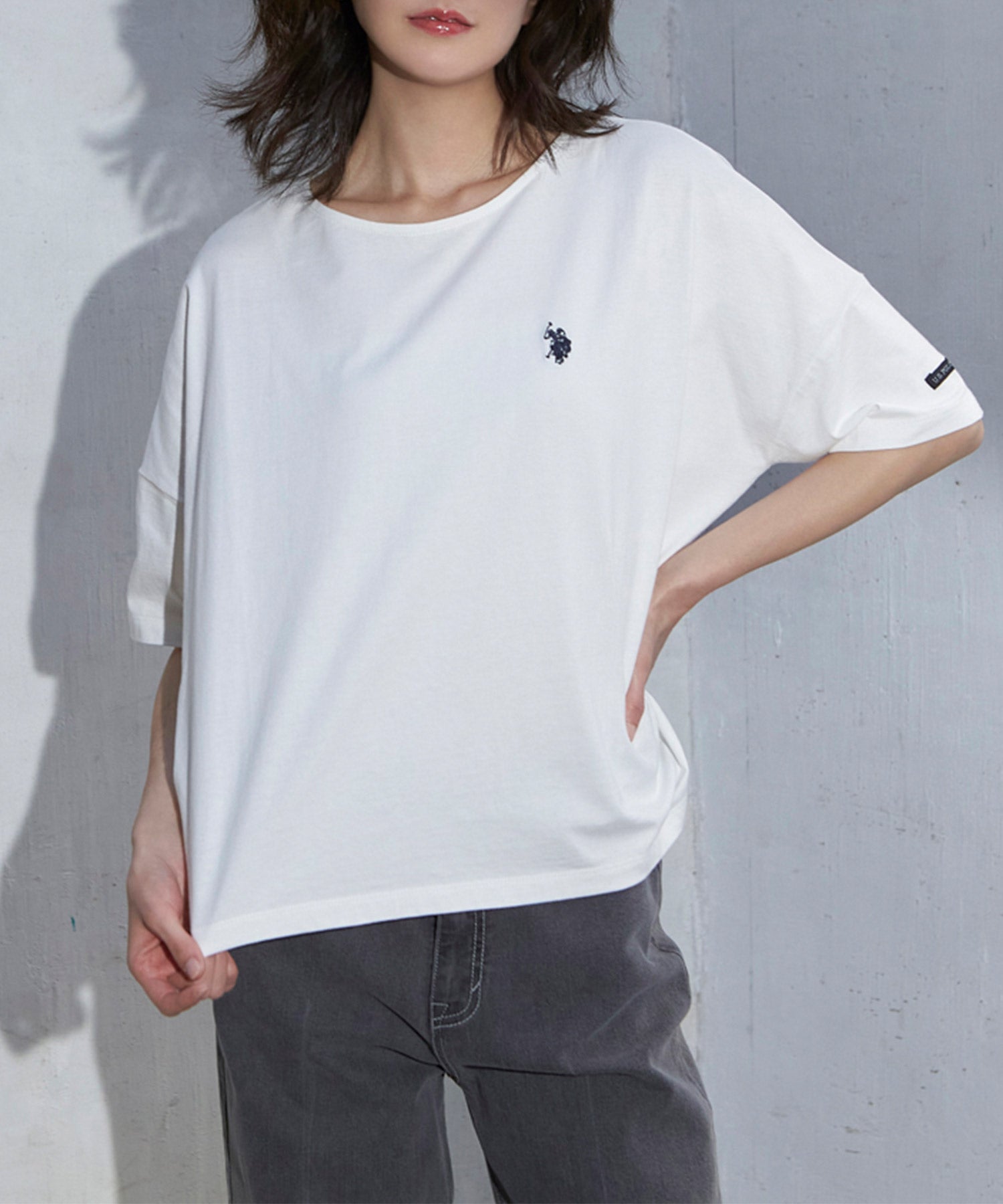ユーエスポロアッスン U.S. POLO ASSN. ＜USPOLOASSN＞綿1００％ ワンポイント5分袖Tシャツ（オフホワイト） オフホワイト
