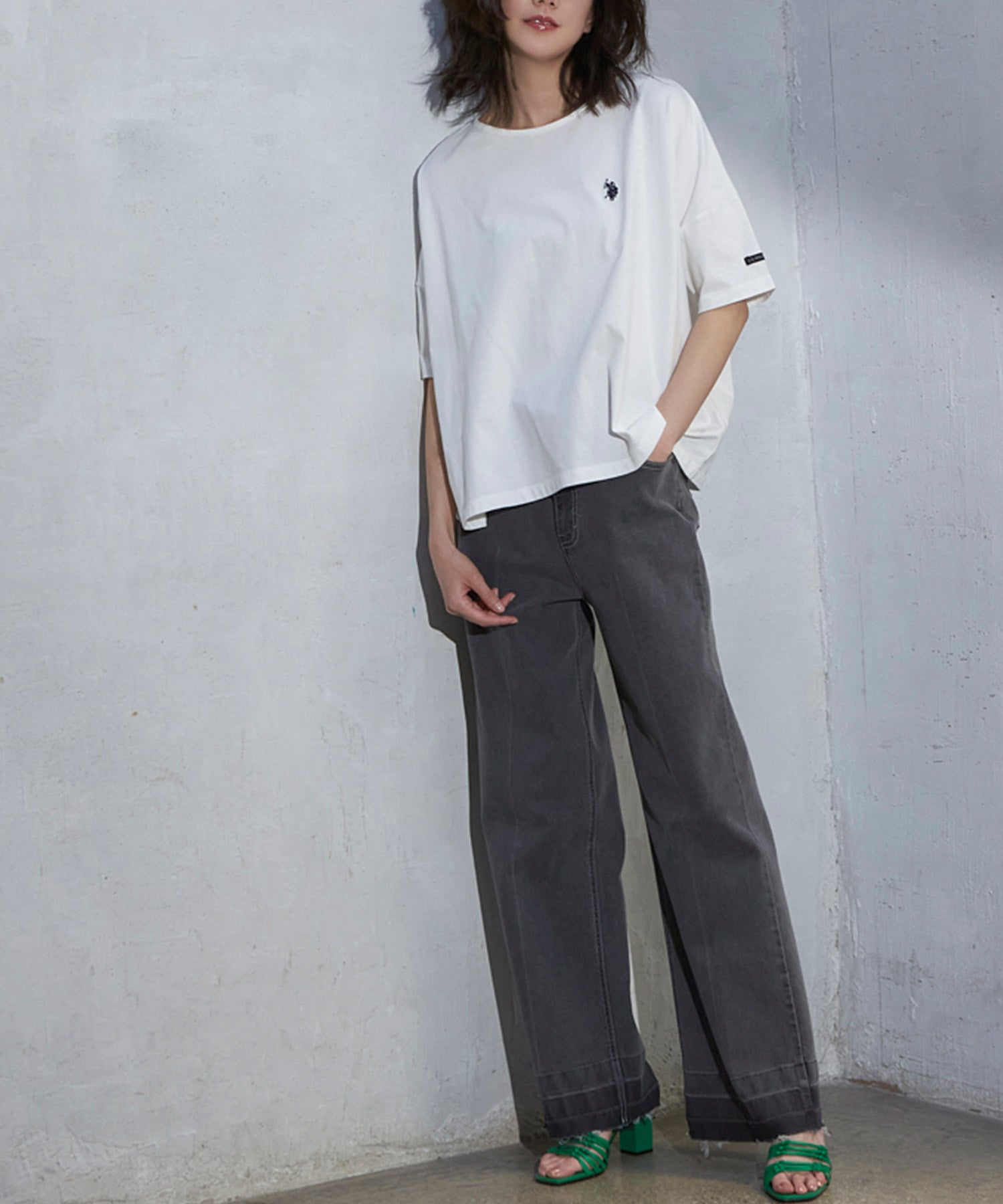 ユーエスポロアッスン U.S. POLO ASSN. ＜USPOLOASSN＞綿1００％ ワンポイント5分袖Tシャツ（オフホワイト） オフホワイト