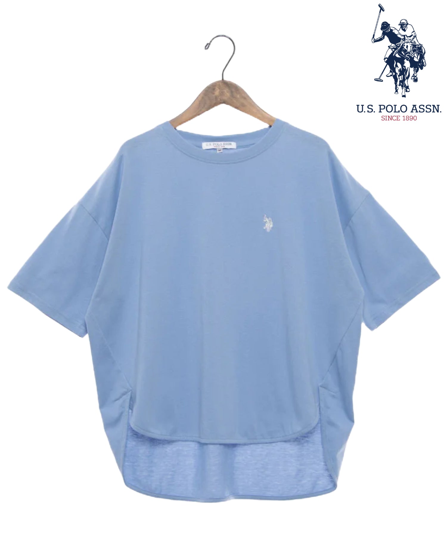 ユーエスポロアッスン U.S. POLO ASSN. U.S.POLO ASSN. 裾 ラウンド Tシャツ （サックス） サックス
