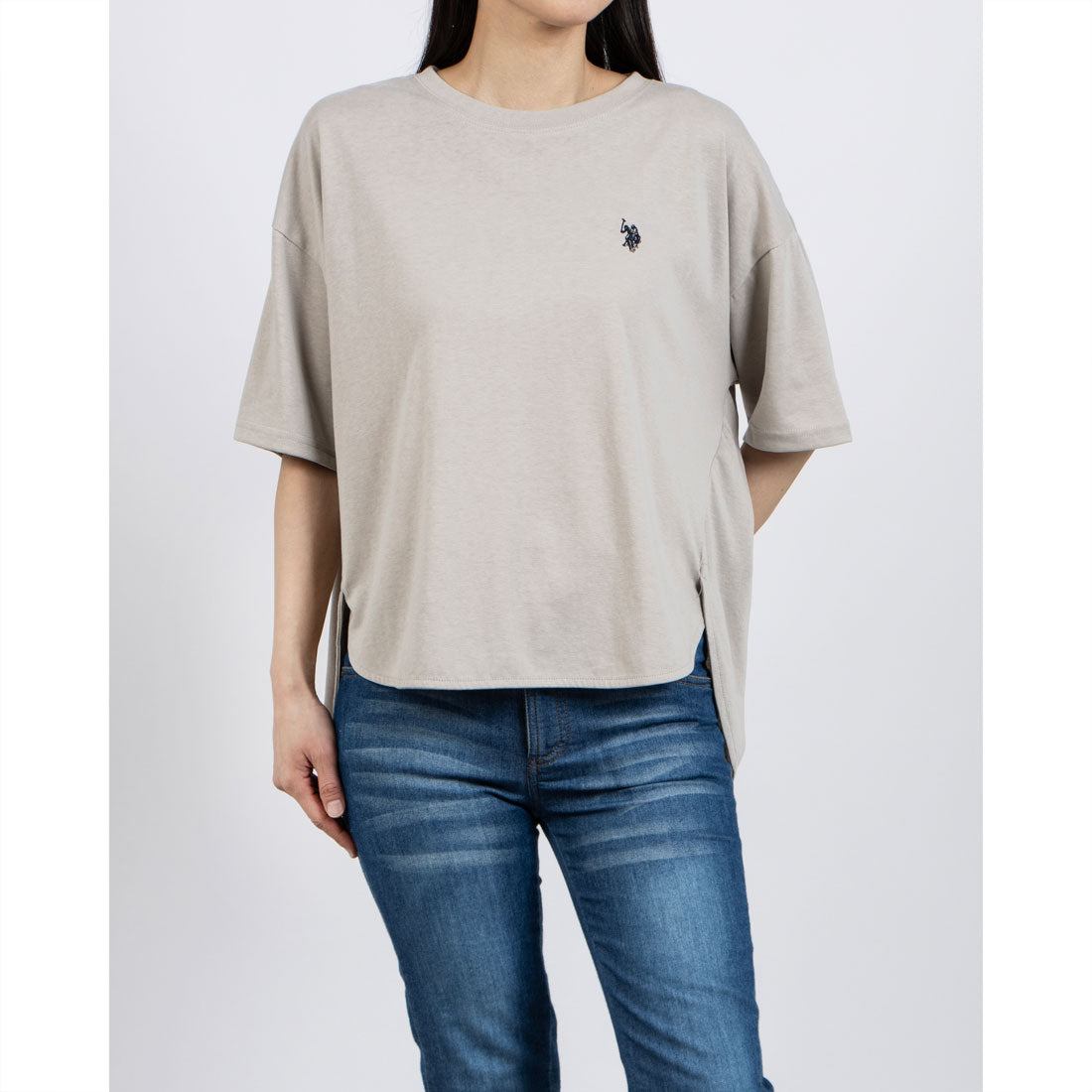 ユーエスポロアッスン U.S. POLO ASSN. U.S.POLO ASSN. 裾 ラウンド Tシャツ （サックス） サックス