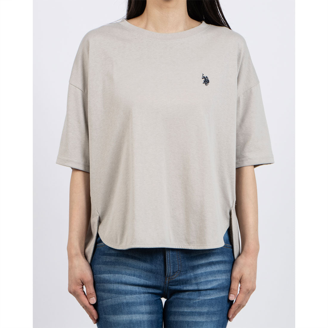 ユーエスポロアッスン U.S. POLO ASSN. U.S.POLO ASSN. 裾 ラウンド Tシャツ （サックス） サックス