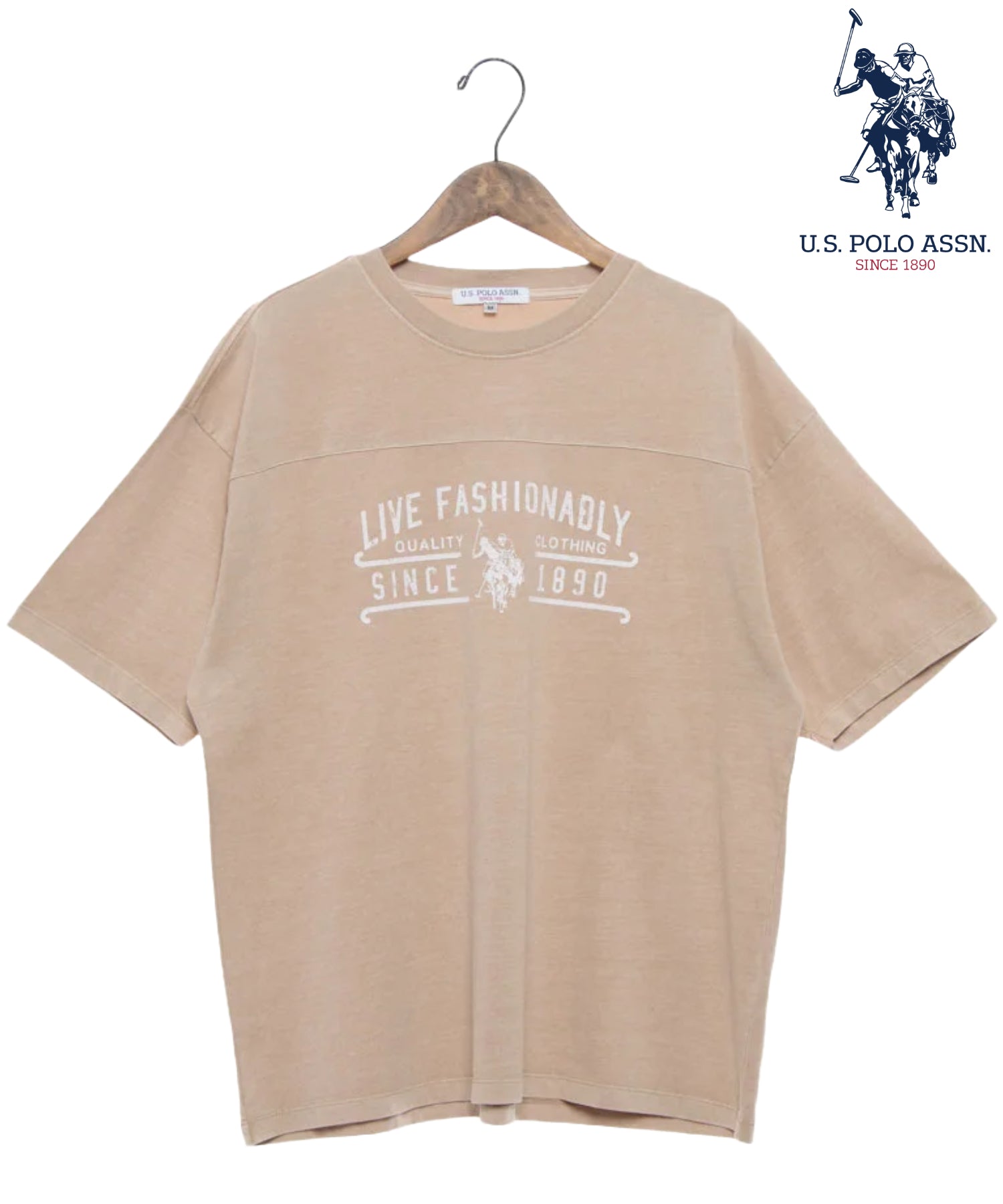 ユーエスポロアッスン U.S. POLO ASSN. U.S.POLO ASSN. ピグメント プリントTシャツ （ベージュ） ベージュ