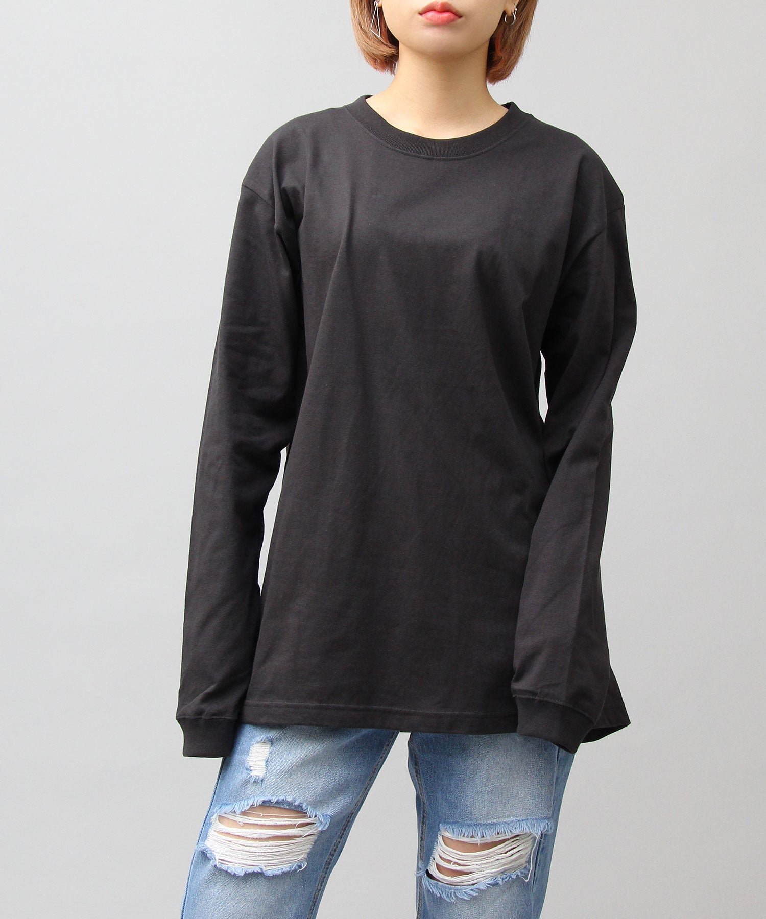 ユナイテッドアスレ United Athle 5.6オンス ロングスリーブ 袖リブ Tシャツ / ロンT,ブラック-A(スミ)