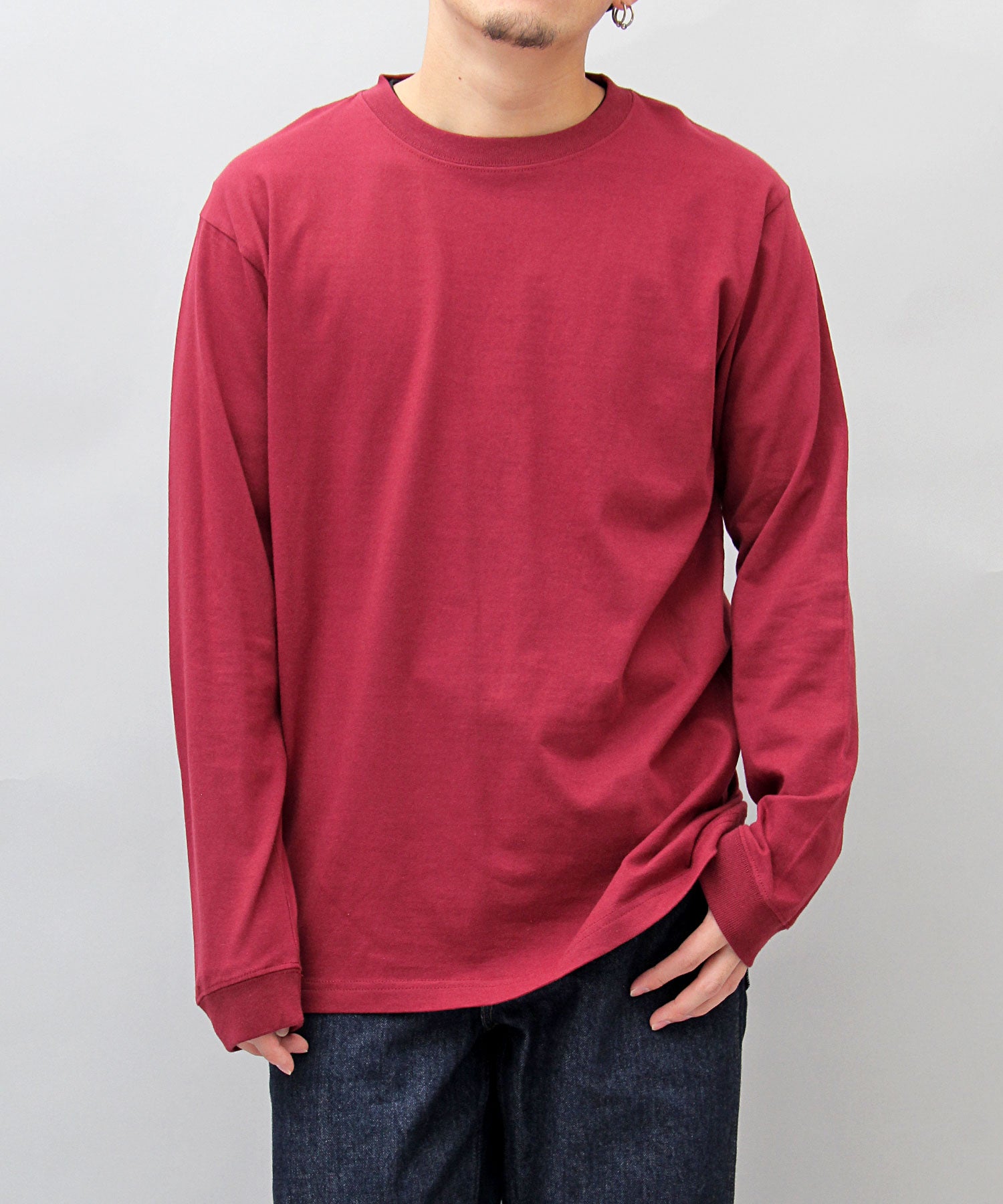 ユナイテッドアスレ United Athle 5.6オンス ロングスリーブ 袖リブ Tシャツ / ロンT,バーガンディー