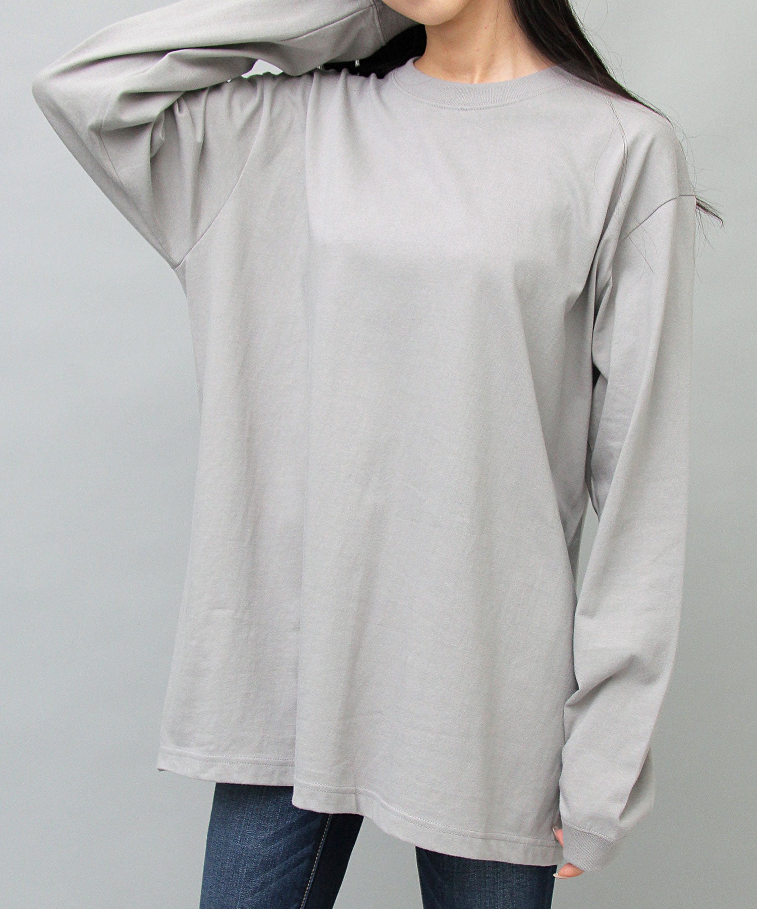 ユナイテッドアスレ United Athle 5.6オンス ロングスリーブ 袖リブ Tシャツ / ロンT,グレー-A(ストーングレー)