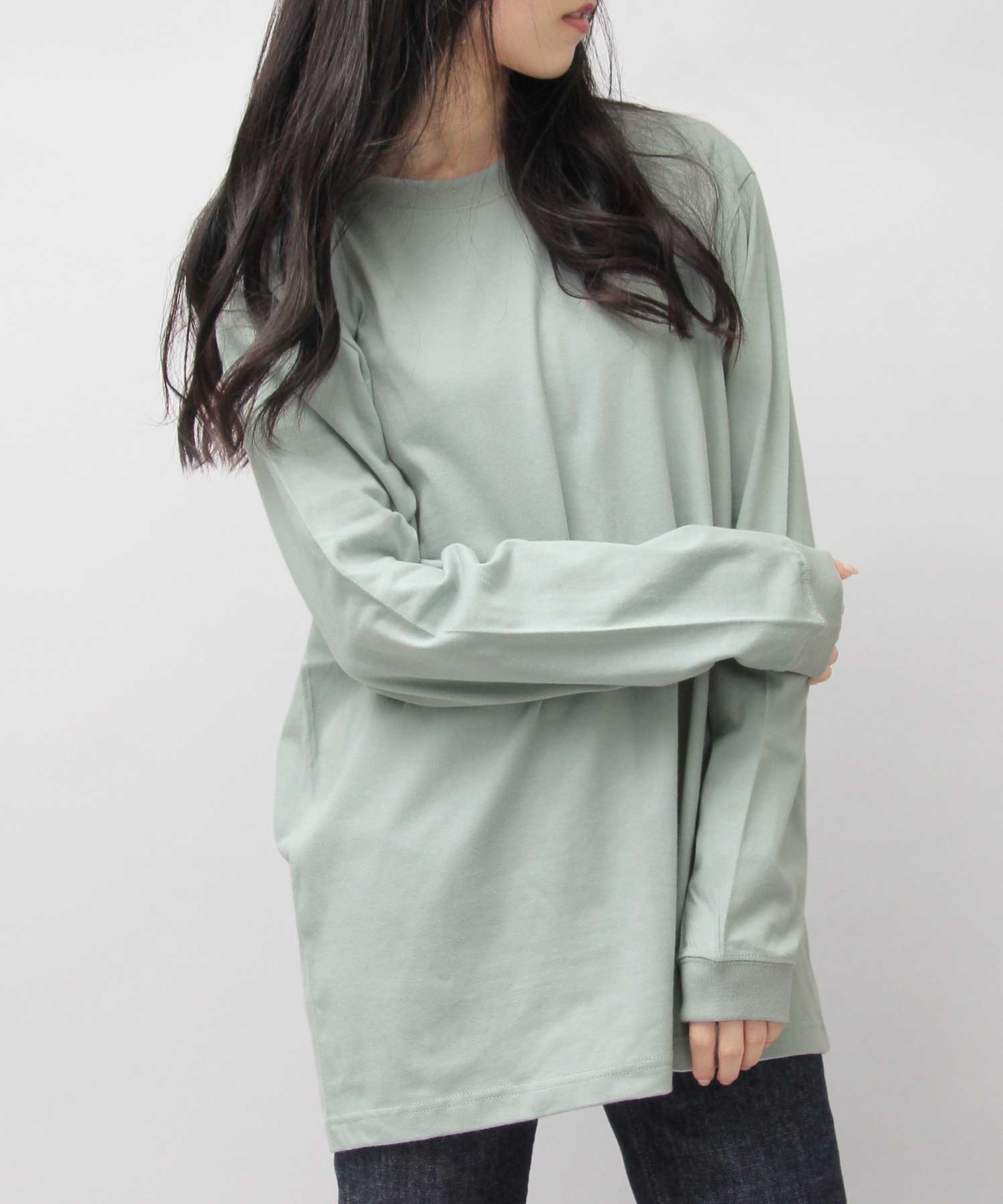 ユナイテッドアスレ United Athle 5.6オンス ロングスリーブ 袖リブ Tシャツ / ロンT,グリーン-A(スモーキーグリーン)