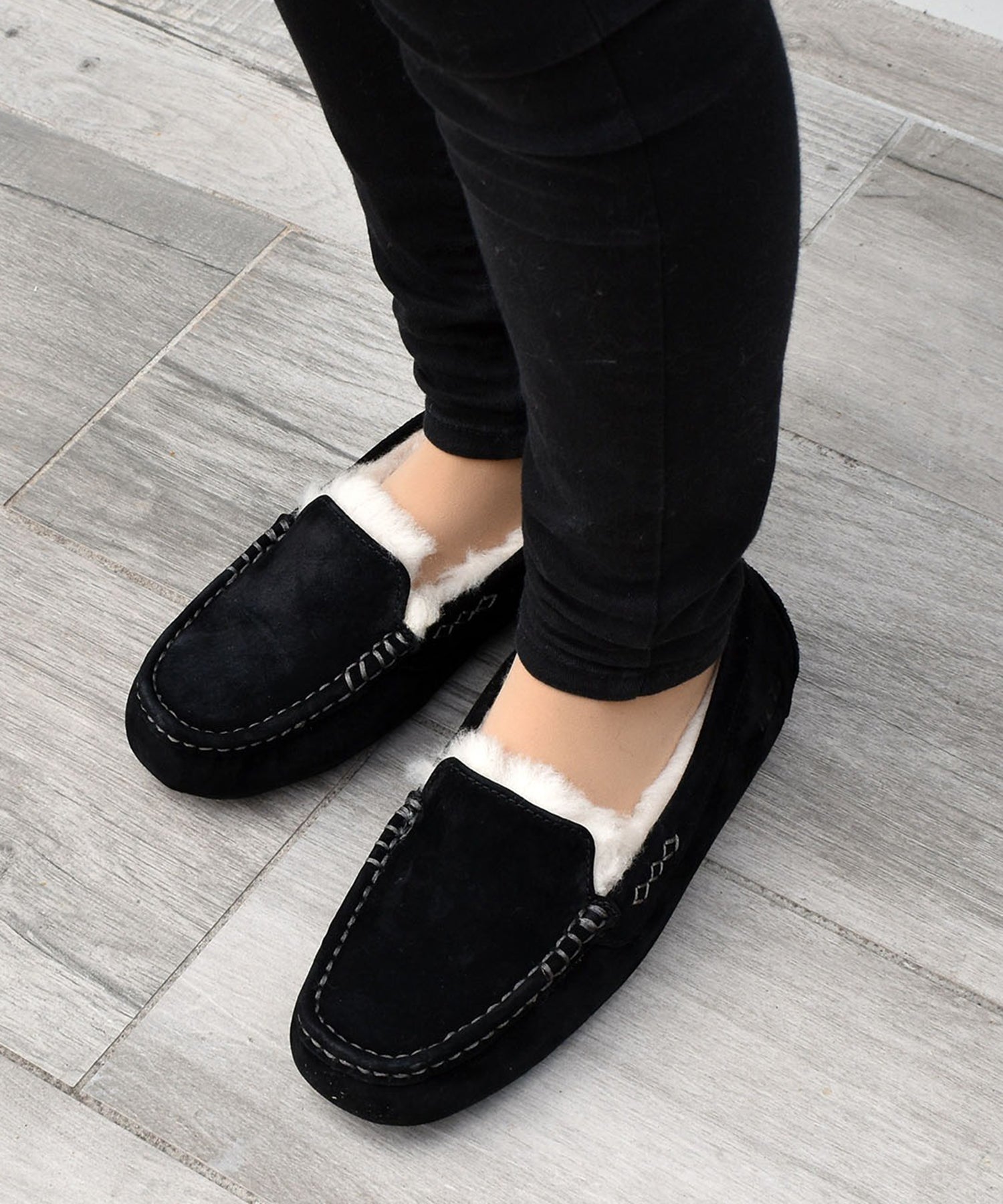 アグ UGG ANSLEY ウールボア スリッポン ローファー モカシン アンスレー 防寒 ファー 靴 ボア レザー スエード