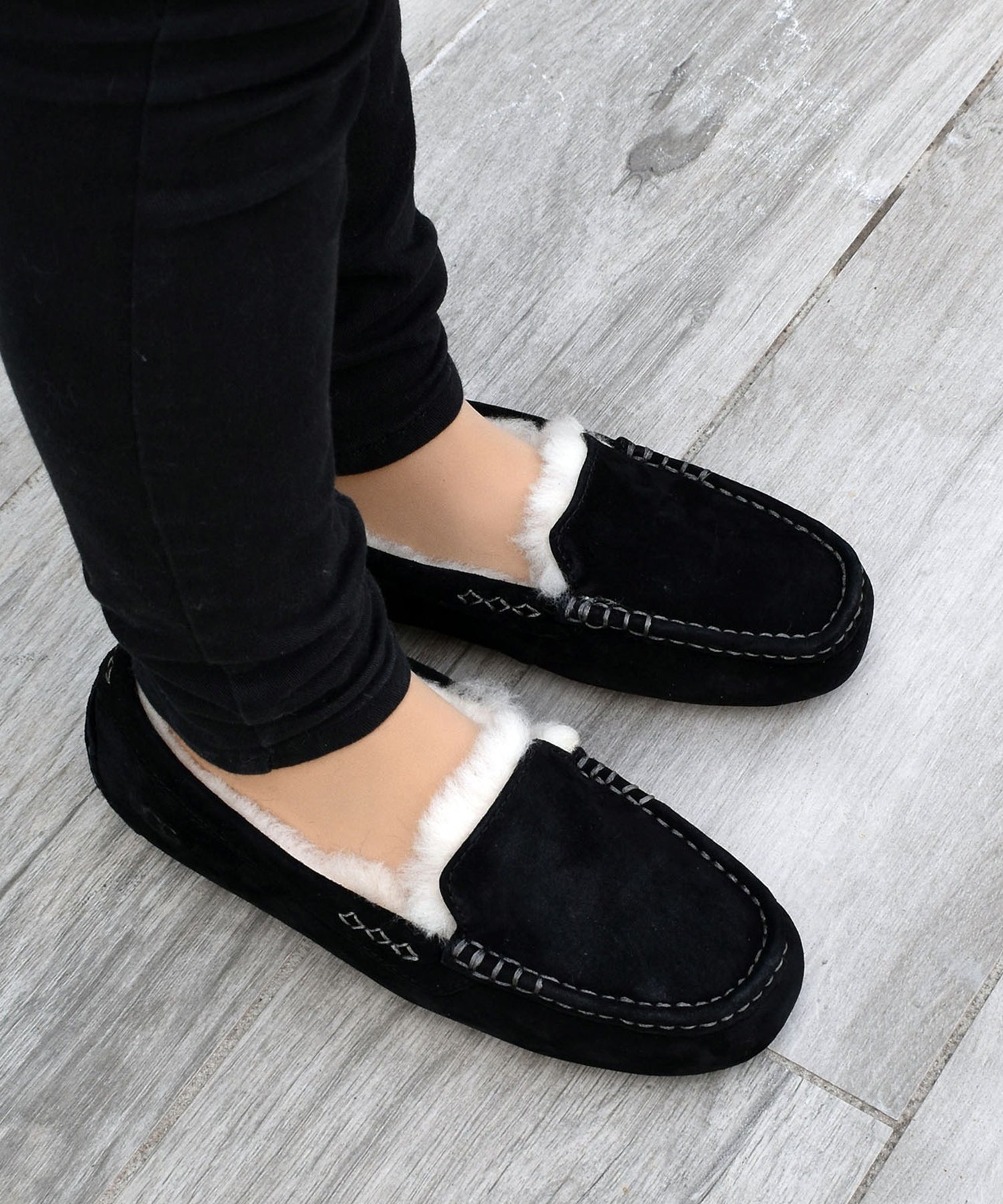 アグ UGG ANSLEY ウールボア スリッポン ローファー モカシン アンスレー 防寒 ファー 靴 ボア レザー スエード