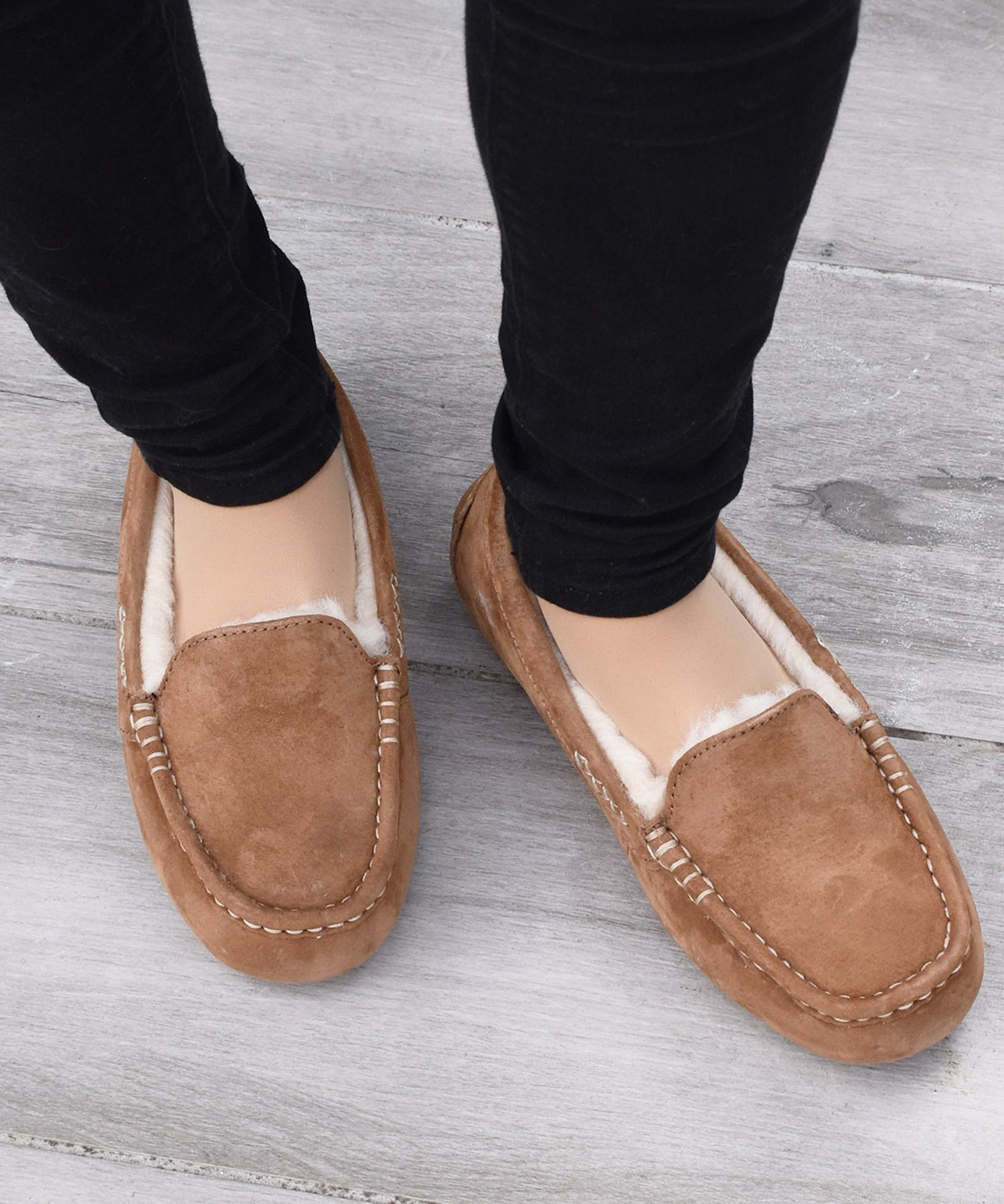 アグ UGG ANSLEY ウールボア スリッポン ローファー モカシン アンスレー 防寒 ファー 靴 ボア レザー スエード