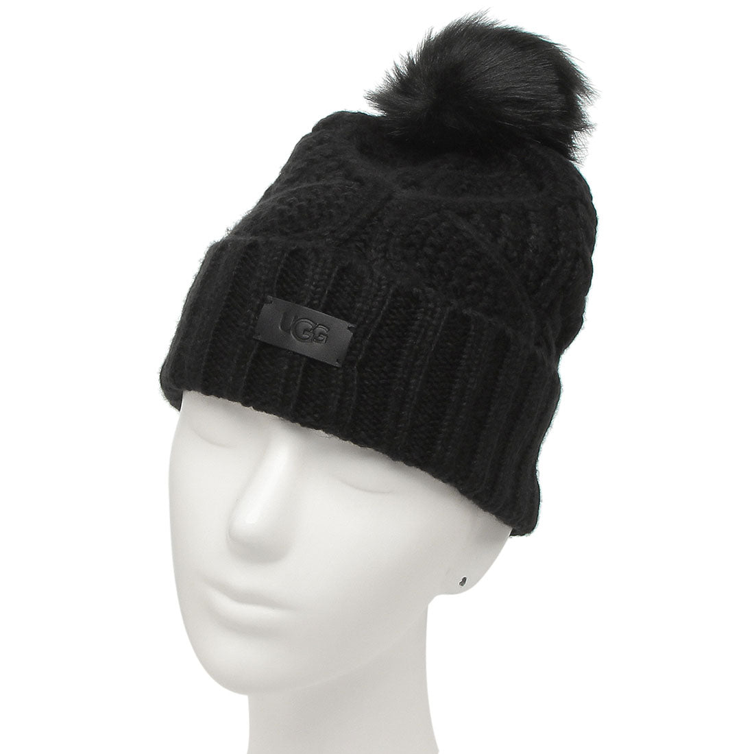アグ UGG 帽子 ケーブルビーニー ウィズ ポン ブラック レディース UGG 10089 BLK （BLACK） BLACK