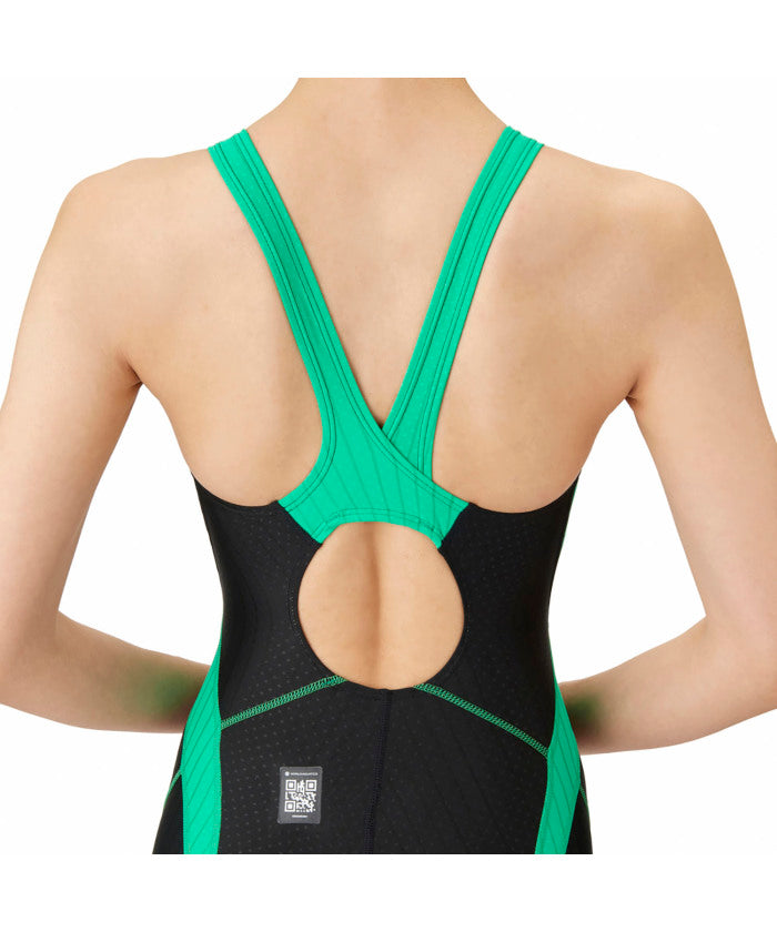 アンダーアーマー UNDER ARMOUR アリーナ arena スイミング レーシングワンピーススパッツ   オープンバック・ハーフレッグ   AS4FRC50L 【返品不可商品】 （BKGR ブラック×グリーン） BKGR ブラック×グリーン