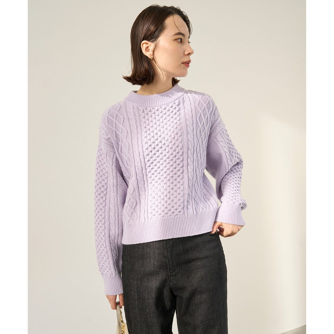 UNFILO 【洗える】ケーブルニット （ラベンダー） ラベンダー