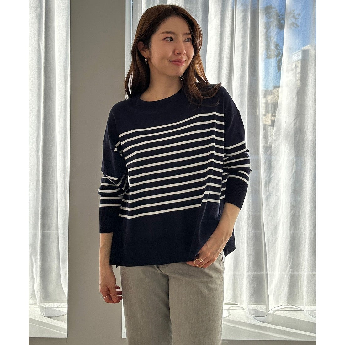 UNFILO 【抗菌防臭/UVケア】マイビューティ クルーネック ニット （ダルブルー） ダルブルー