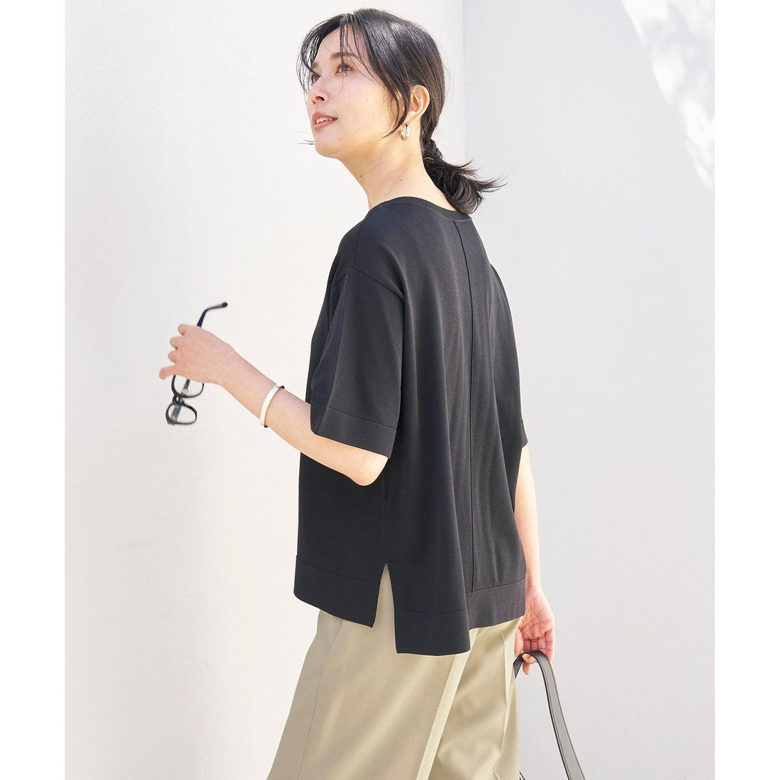UNFILO 【UVケア/遮熱】スゴ機能美 ハーフスリーブ ニット （[WEB限定]オフ×ブラックボーダー） [WEB限定]オフ×ブラックボーダー