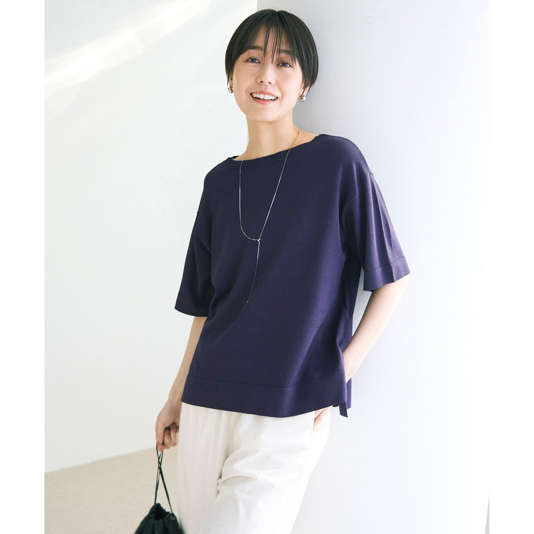 UNFILO 【UVケア/遮熱】スゴ機能美 ハーフスリーブ ニット （[WEB限定]ネイビー） [WEB限定]ネイビー