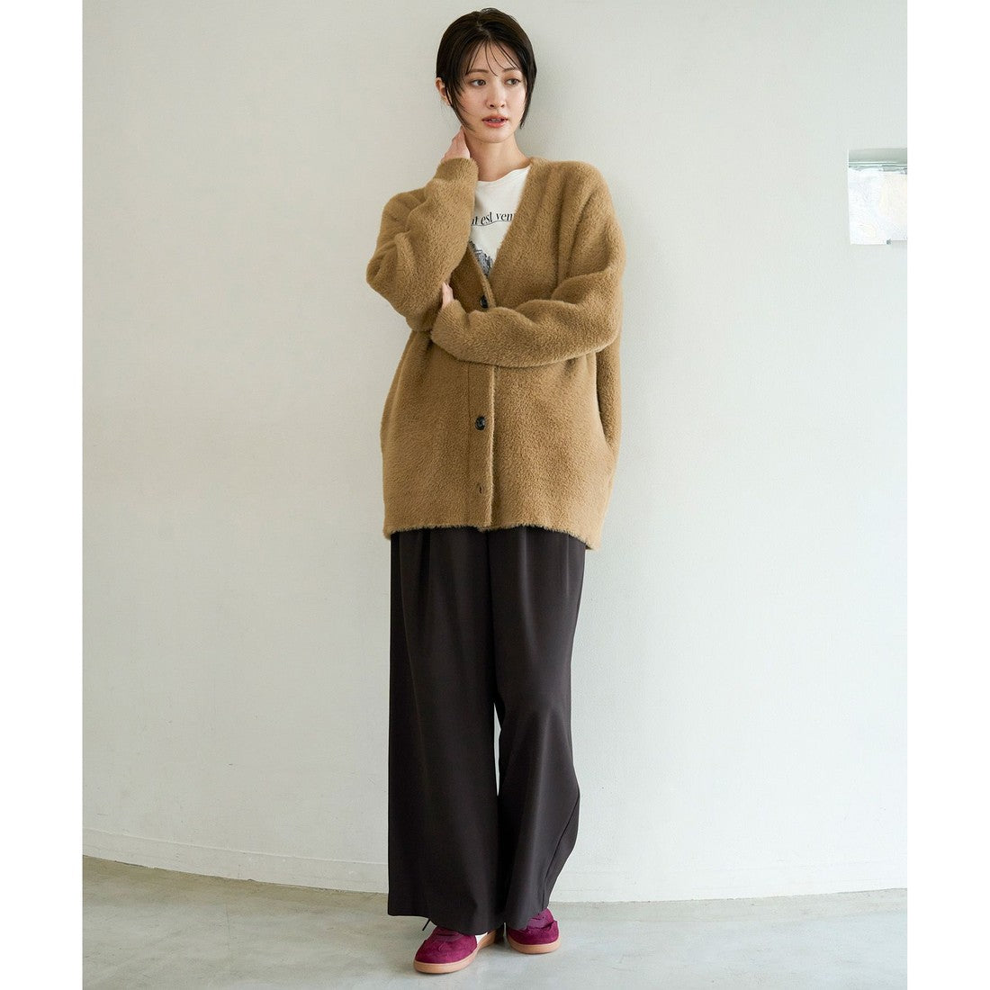 UNFILO 【洗える/シワになりにくい】マイビューティ タックワイドパンツ （ベージュ） ベージュ