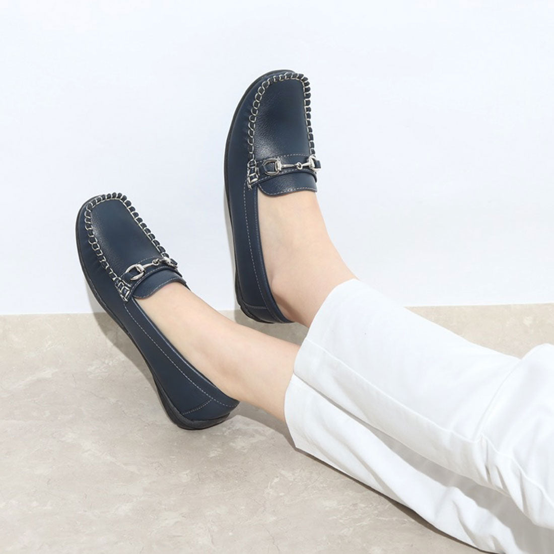 Unpetit Square Toe Bit Low Heel Loafers Driving Shoes