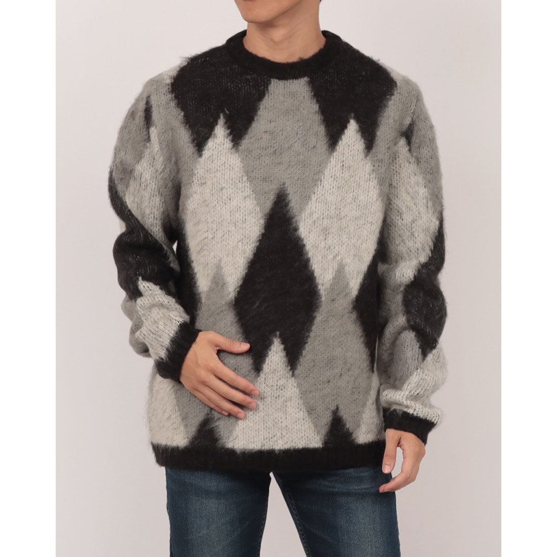 ユニバード72 UNIVERD72 モヘヤタッチセーター（ダイヤ柄） （BK） BK