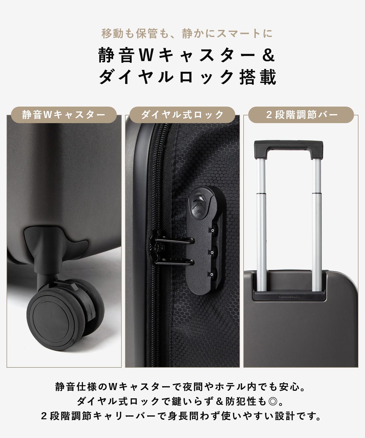 アンノウンアンドコー UNKNOWN&Co. アンノウンアンドコー UNKNOWN＆Co. しまえるスーツケース フルフラット 45L T01 ABS キャリーバッグ スーツケース ユニセックス バッグ （グレー） グレー