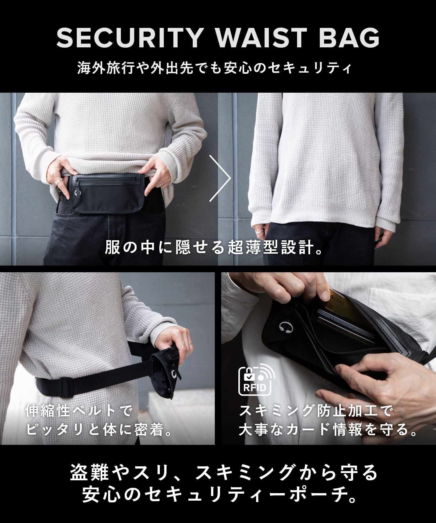 アンノウンアンドコー UNKNOWN&Co. アンノウンアンドコー UNKNOWN＆Co. ウォータープルーフ 0.3L セキュリティポーチ スキミング防止 ウエストバッグ ユニセックス バッグ 財布 パスポートケース 海外 （BLACK/ブラック） BLACK/ブラック