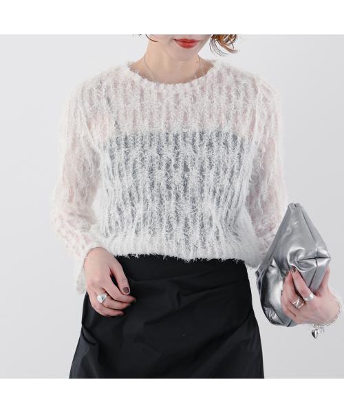 アンソフィー UN-SOPHIE UN-SOPHIE カットソー FEATHER TULLE TOPS UNG2408201 フェザー （OFF-WHITE/ホワイト） OFF-WHITE/ホワイト