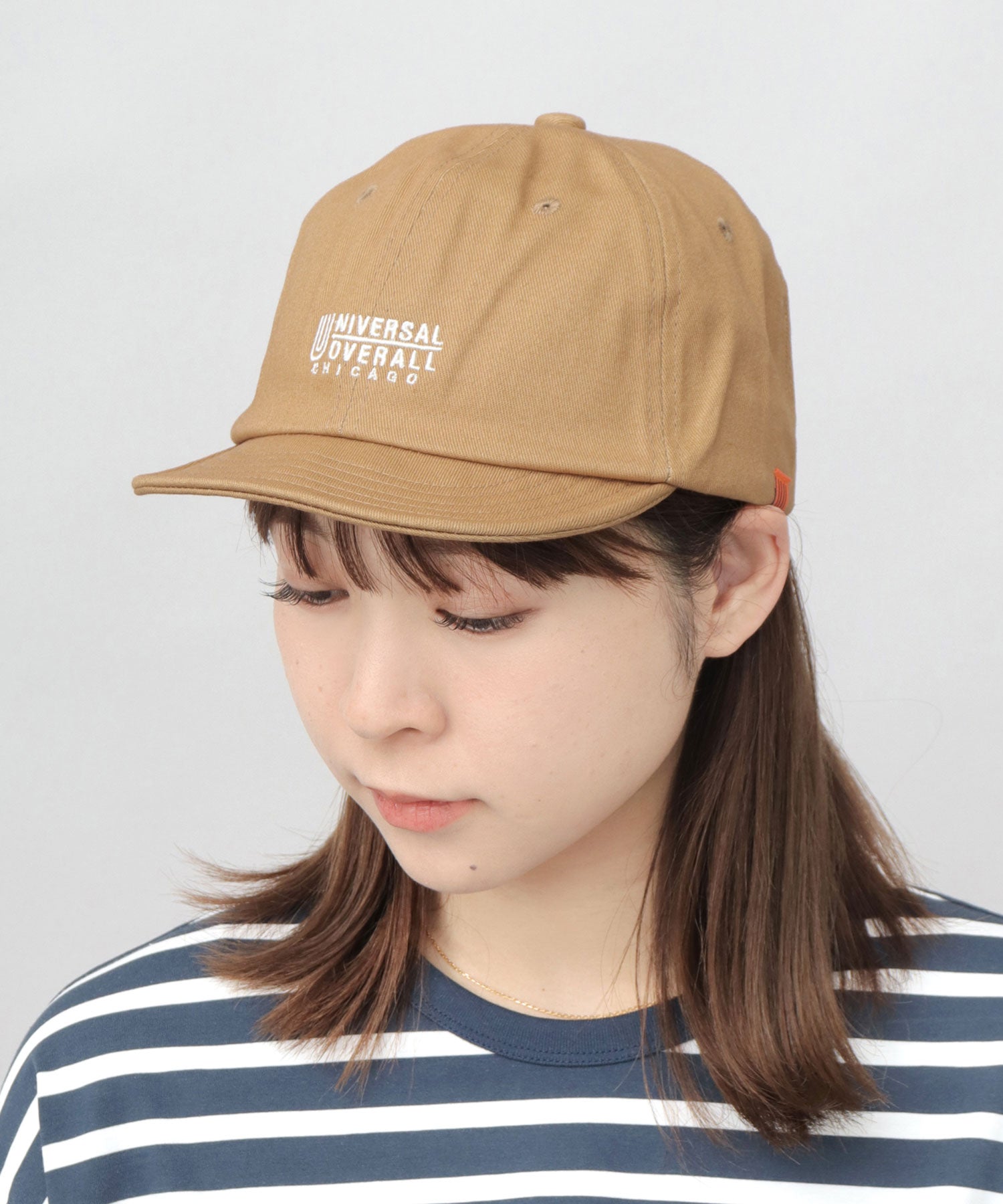 ユニバーサルオーバーオール UNIVERSAL OVERALL ロゴ刺繍 コットン ショートバイザーキャップ ショートブリム アンパイアキャップ （ダークグリーン） ダークグリーン