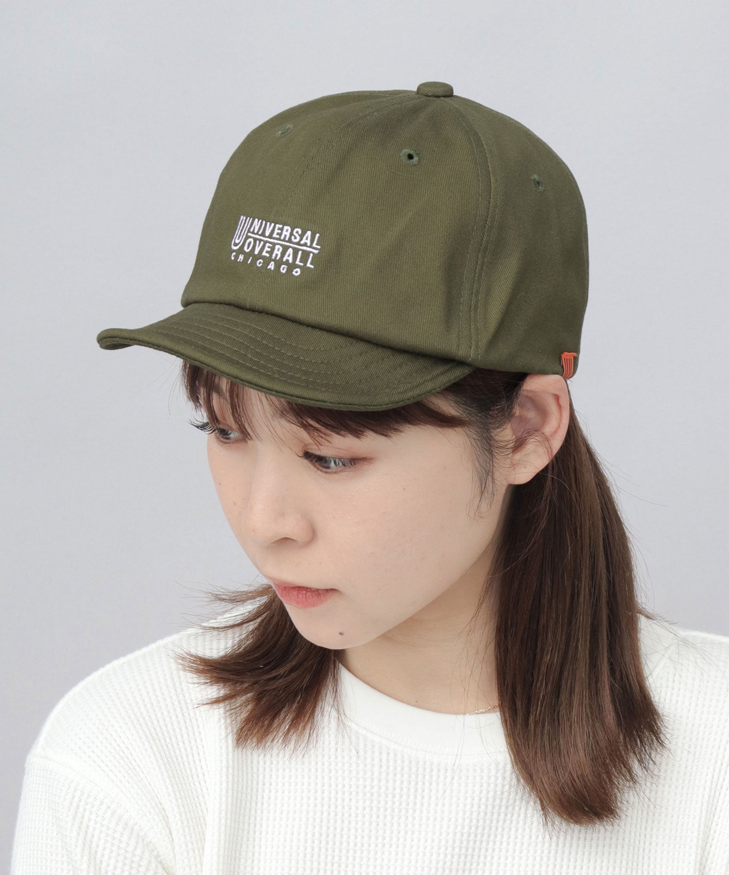 ユニバーサルオーバーオール UNIVERSAL OVERALL ロゴ刺繍 コットン ショートバイザーキャップ ショートブリム アンパイアキャップ （ダークグリーン） ダークグリーン