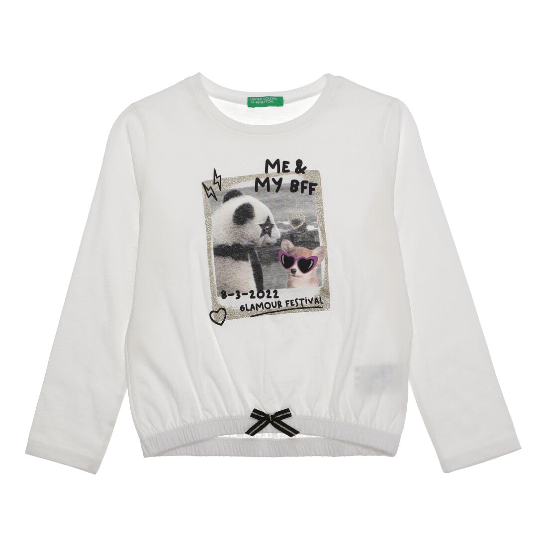 ユナイテッド カラーズ オブ ベネトン UNITED COLORS OF BENETTON. キッズパンダプリントリボン付きコットン長袖Tシャツ・カットソーG