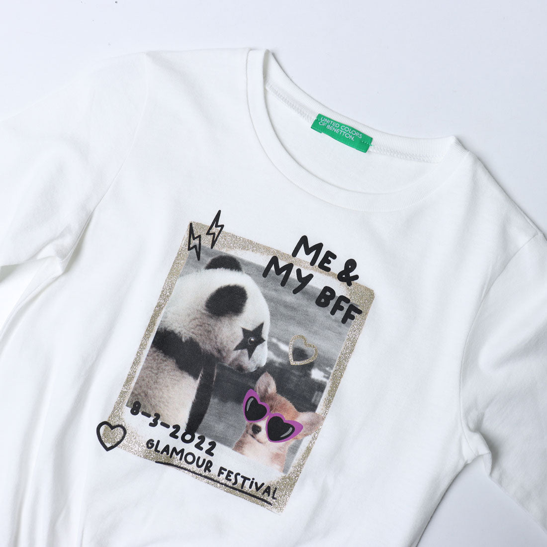 ユナイテッド カラーズ オブ ベネトン UNITED COLORS OF BENETTON. キッズパンダプリントリボン付きコットン長袖Tシャツ・カットソーG