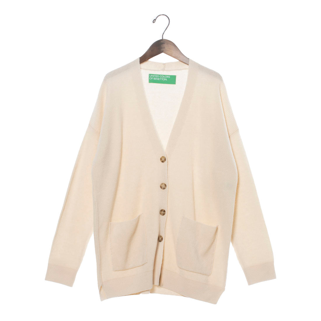 United Colors of Benetton UNITED COLORS OF BENETTON. Pocketed V-neck ribbed oversized cardigan