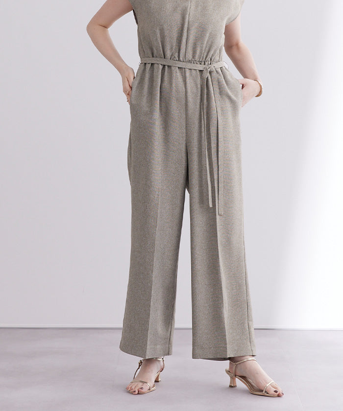 ユアーズ ur's リネンライクヘンリーネックオールインワン （アップルグリーン） アップルグリーン