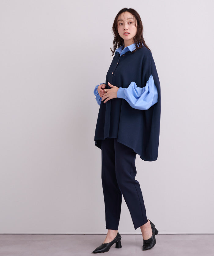 ユアーズ ur's ゴールド釦ケープニットカーディガン （ホワイト/ブラック） ホワイト/ブラック